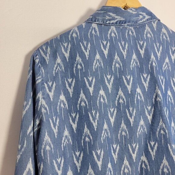 Velvet Heart Women's Chambray Button Down Denim Top With White Pattern Size M - Picture 7 of 13